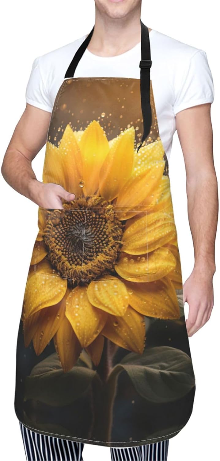 Beautiful sunflower 4 print Waterproof chef's apron with pocket apron for kitchen cooking baking barbecue and gardening
