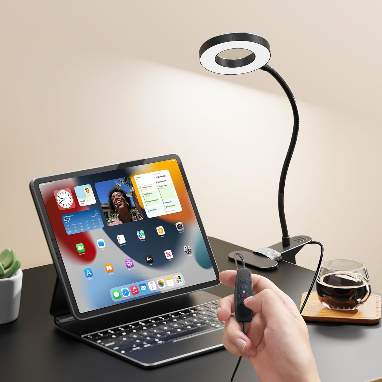 LED Desk Lamp Clip on Light with 3 Color Modes 10 Brightness Ring/Clam