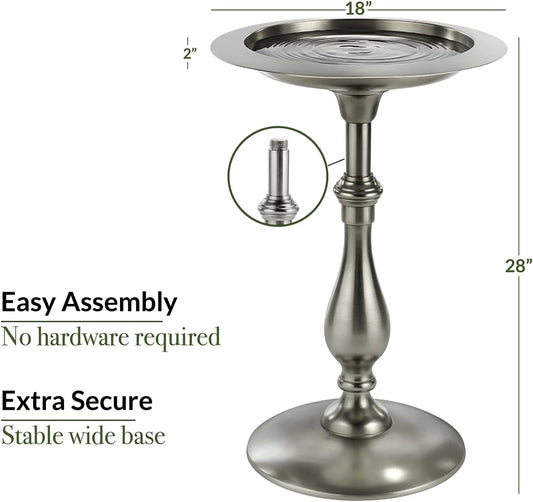 Classic Pewter Pedestal Free Standing Bird Bath, for Outside Backyard, Outdoor Patio, Garden, Birdbath by Good Directions, Hummingbird Feeder Gift for Bird Lovers, Large Pewter