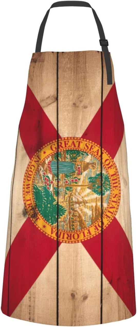 YANYU Florida flag wood grain Print 28x33 In Kitchen Apron Stylish Che