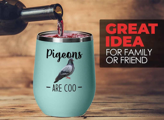 Bird Lover Teal Edition Wine Tumbler 12oz - Pgeons are coo - Hummingbi