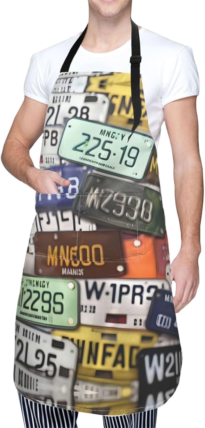 License Plate print Waterproof apron with pocket adjustable cooking apron for adult kitchen bibs to bake