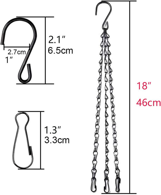 4pcs 18 inch Black Hanging Basket Chain with Hooks Flower Plant Pot Replacement Chain Hanger for Bird Feeders,Planters,Lanterns and Ornaments