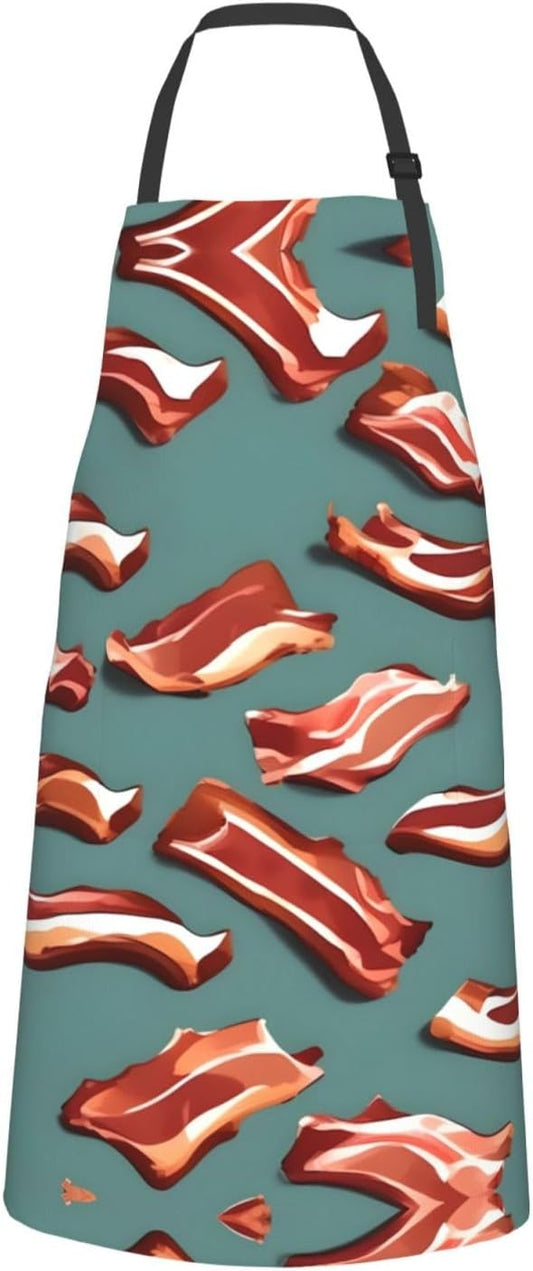 Streaky Bacon Pattern print Waterproof apron with pocket adjustable cooking apron for adult kitchen bibs to bake
