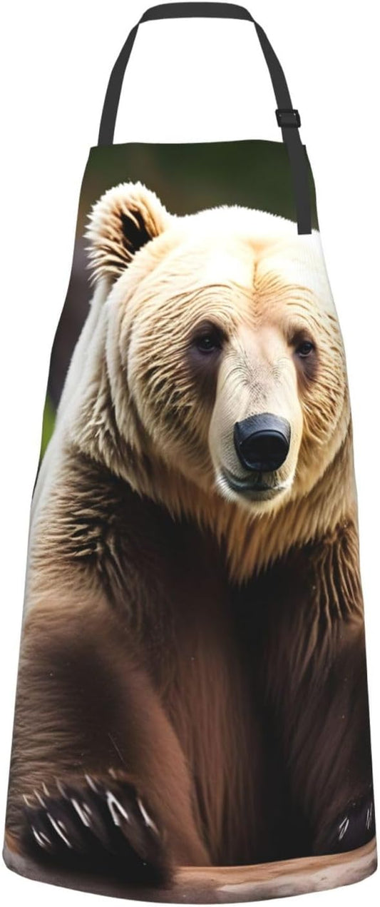 White bear brown bear print Waterproof chef's apron with pocket apron for kitchen cooking baking barbecue and gardening