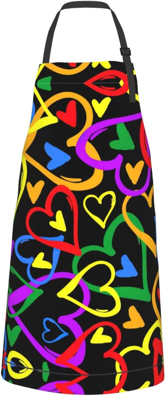 Gay Pride Rainbow Print 28x33 In Adult Kitchen Apron with Pockets Versatile Chef Smock for Cooking Baking