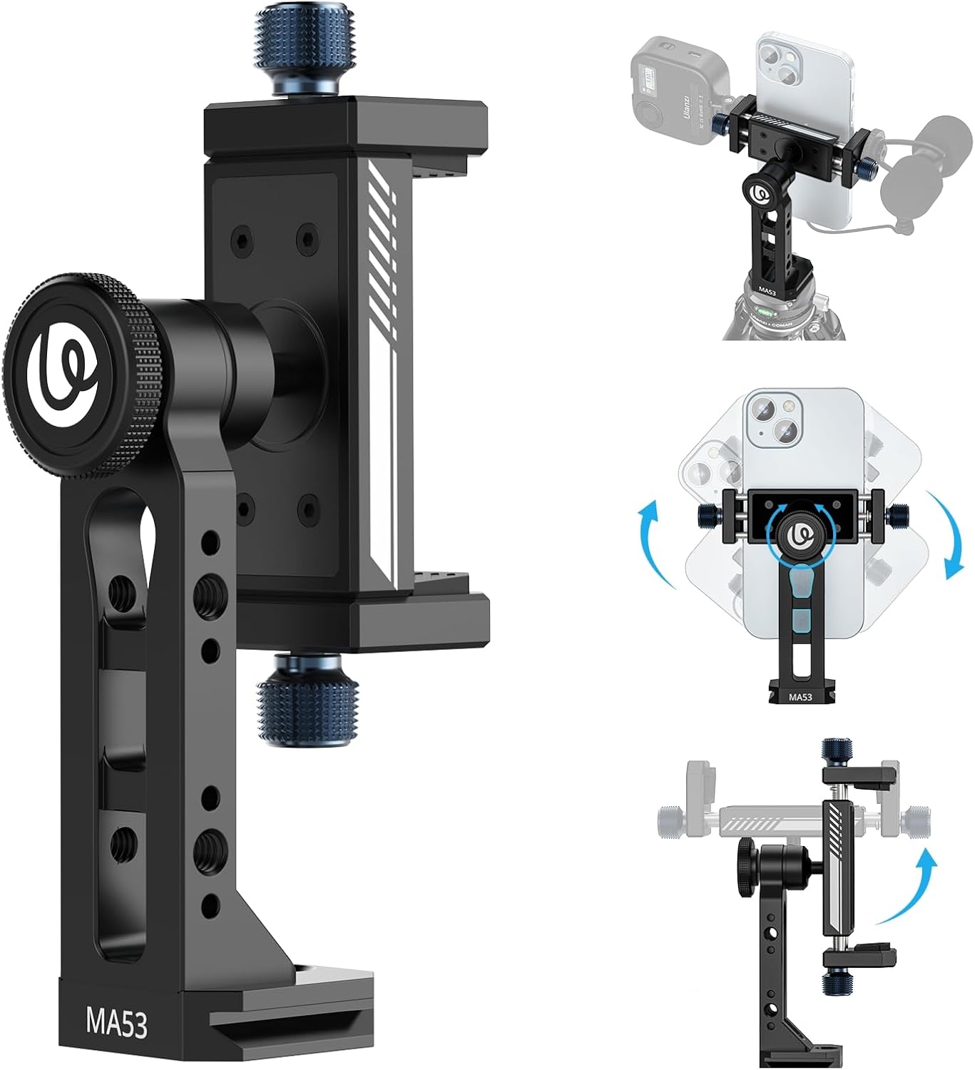 Ulanzi MA53 Metal Tripod Phone Mount, Smartphone Tripods Adapter with Arca Swiss/Uka Port, 2 Cold Shoe, 360° Cellphone Tripod Mount, for iPhone 17 Samsung Holder for Photo Video Vlogging Rig