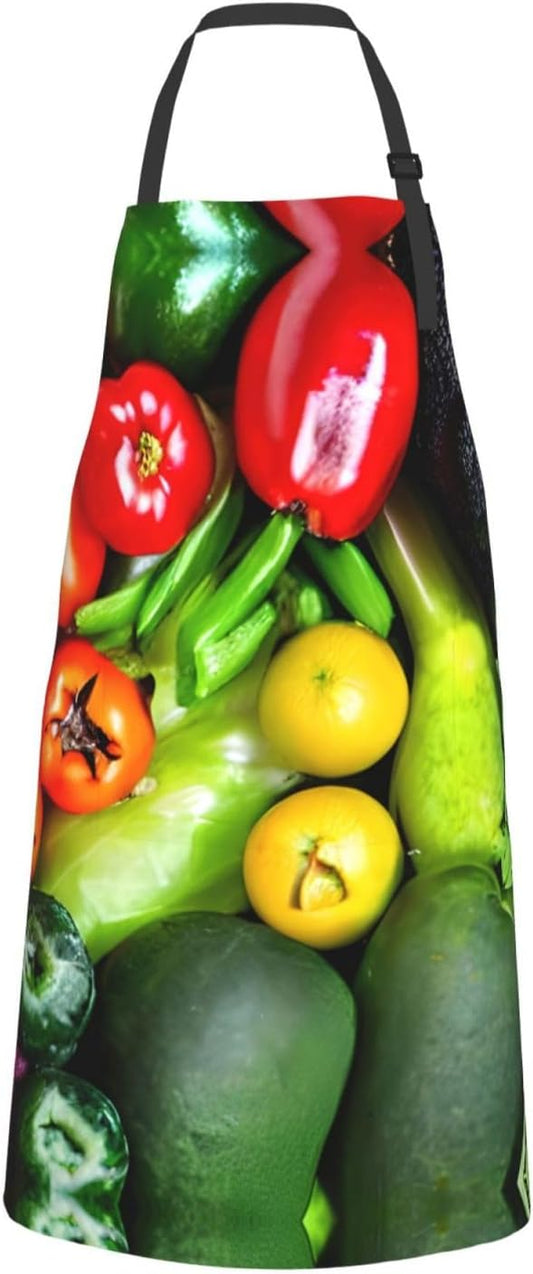 fresh vegetables fruits print Waterproof apron with pocket adjustable cooking apron for adult kitchen bibs to bake