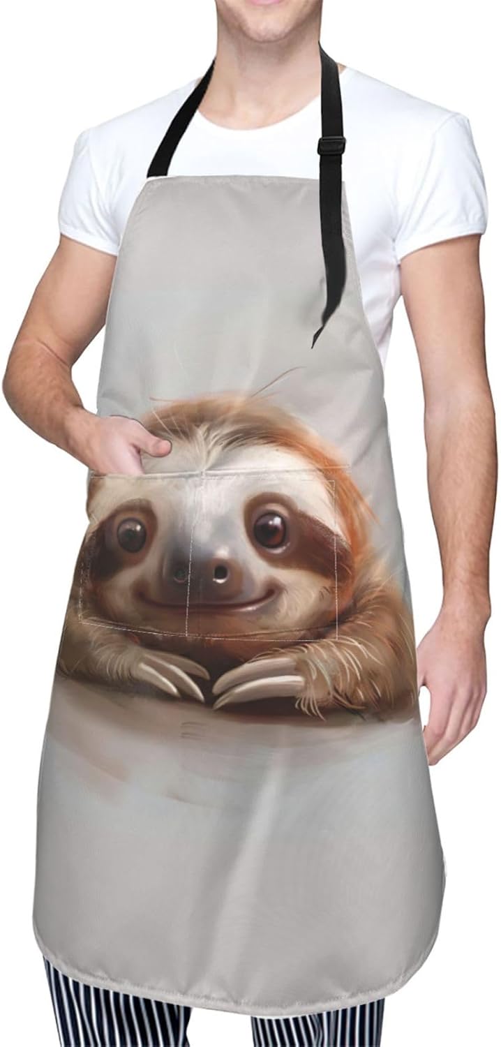 Adorable Sloth print Waterproof chef's apron with pocket apron for kitchen cooking baking barbecue and gardening