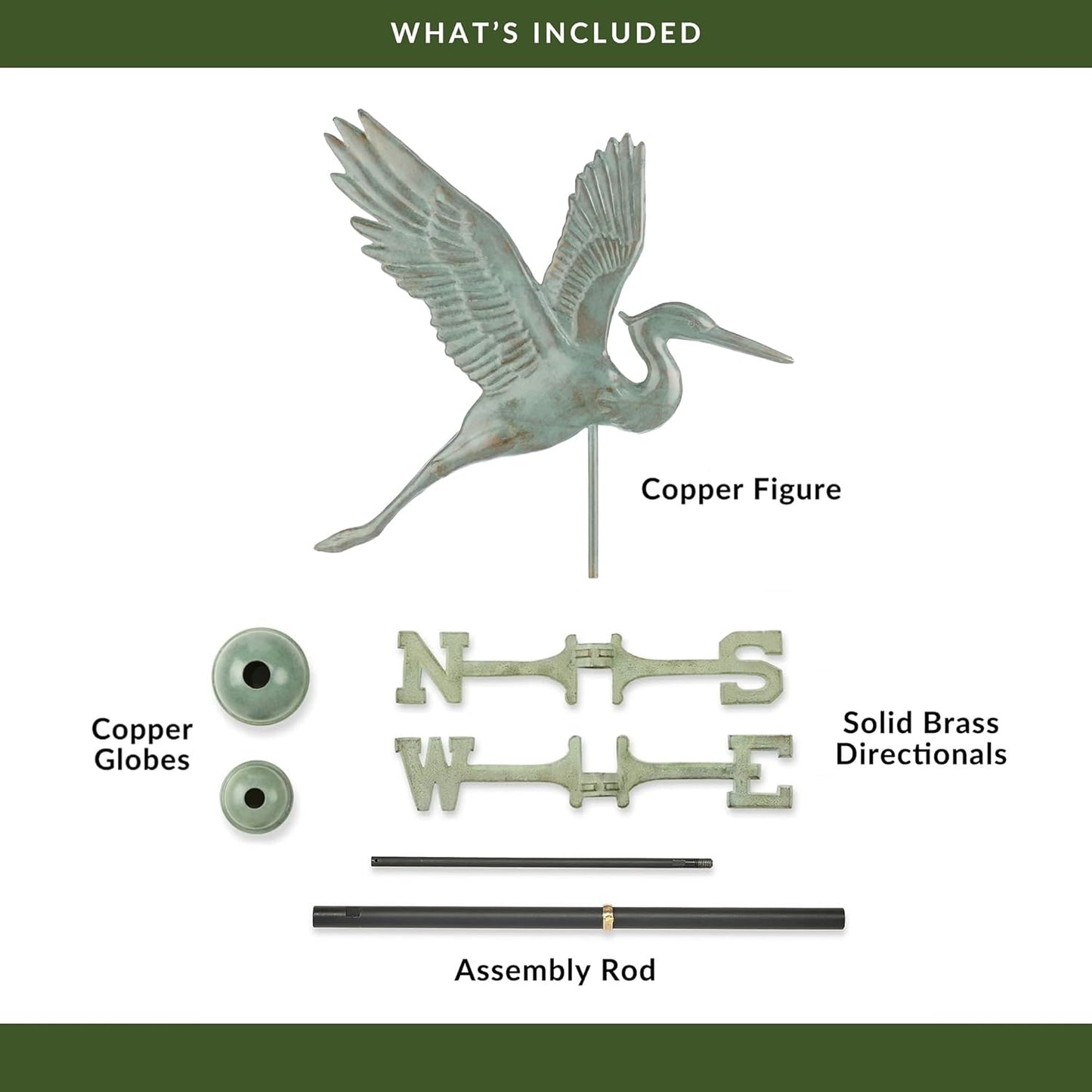 Good Directions Graceful Blue Heron Weathervane, Blue Verde Copper
