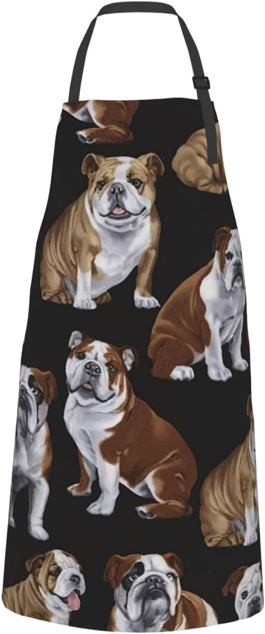 English Bulldogs print Waterproof apron with pocket adjustable cooking apron for adult kitchen bibs to bake