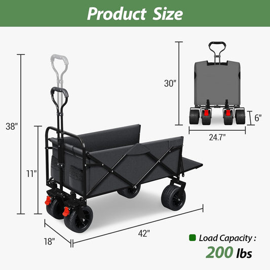 TAIFA Foldable Collapsible Wagons Cart with Extra Long Tailgate, Beach
