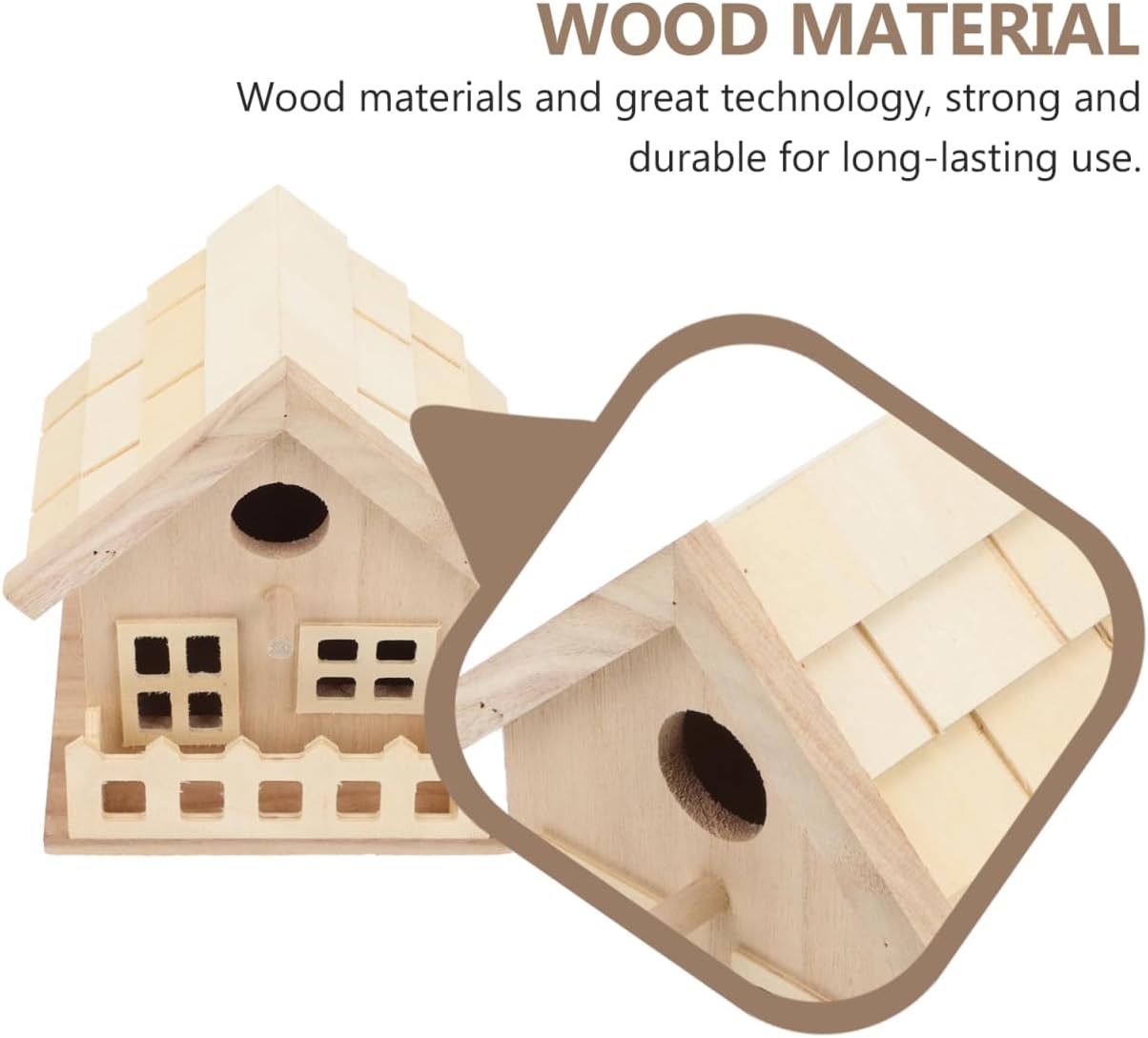 Wooden Bird House Outdoor Small Bird Nest Hanging Feeder Home Garden Decoration 7.08X5.51X5.11 Inch Natural Wood