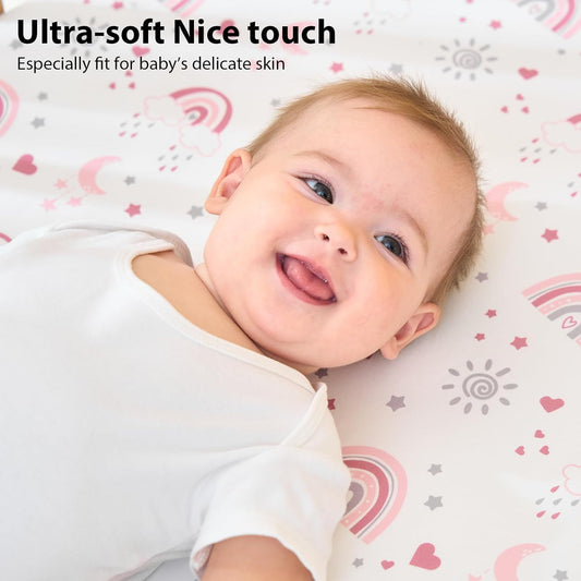 Baby Crib Sheets Girl, 3 Pack Toddler Bed Sheets Fitted for 52”x28” St