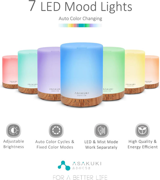 ASAKUKI Essential Oil Diffuser for Home, 300 ml Humidifier with Automa