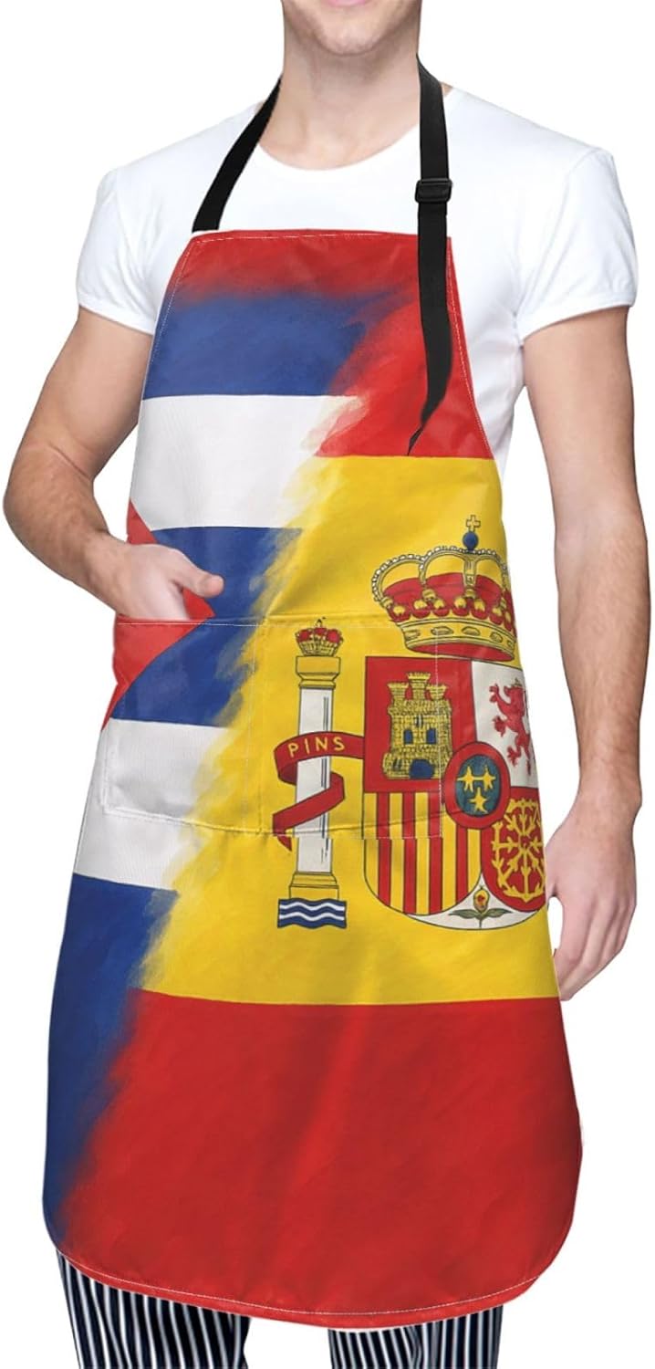 YANYU Cuba and Spain Print 28x33 In Kitchen Apron Stylish Chef Apron with Pockets for Cooking Baking Painting