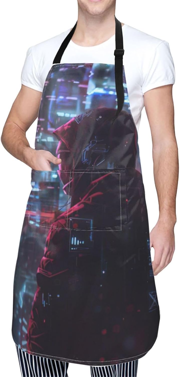 Hacker Era print Waterproof chef's apron with pocket apron for kitchen