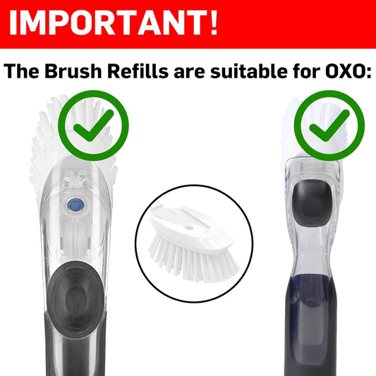 Brush Refills for OXO Dish Brush - 4 Pack Dish Brush Cleaning Soap Dispensing Head Replacement for Scrubber (White)