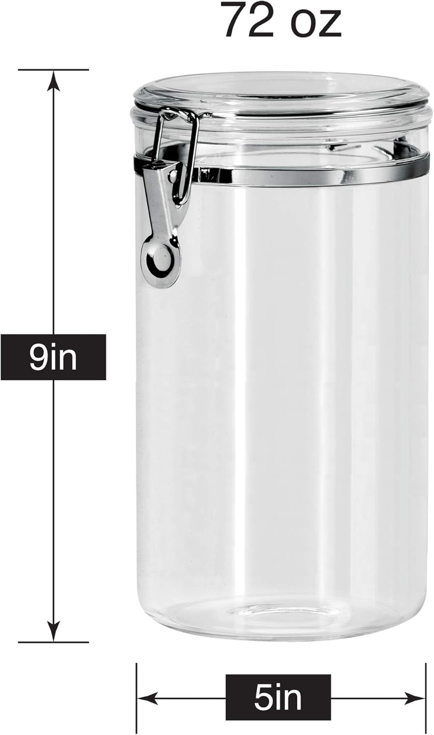 Oggi Large Clear Canister with Clamp Lid, 72 oz - Large Airtight Food Storage Container, for Kitchen & Pantry Storage of Bulk, Dry Foods, Pasta, Flour, Sugar, Coffee, Rice, Tea, Spices & Herbs
