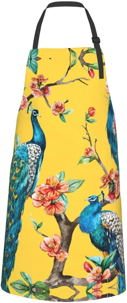 Beautiful Peacock Print 28x33 In Adult Kitchen Apron with Pockets Vers
