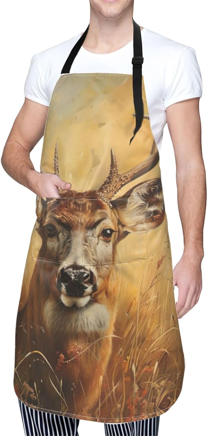 Wild Deer print Waterproof chef's apron with pocket apron for kitchen