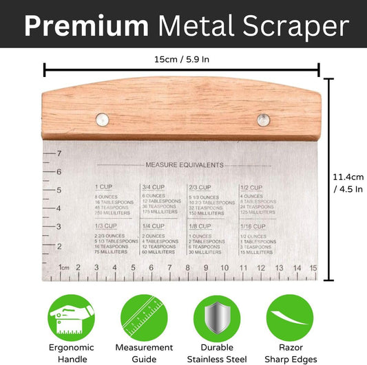 Dough Scraper & Bench Scraper Kitchen – Stainless Steel Sourdough Tools – Dough Cutter for Sourdough Bread, Pizza, and Flat Top Griddles – Chef Approved