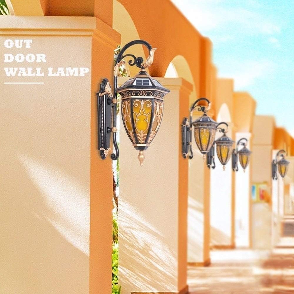 Creative Carved Retro Solar Glass Wall Lamp Outdoor IP65 Waterproof Antirust Lantern Victoria LED Sconce Exterior Villa Garden Courtyard Metal Bracket Light