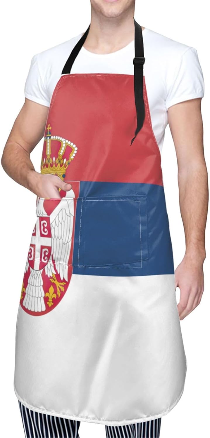 Flag of Serbia print Waterproof chef's apron with pocket apron for kitchen cooking baking barbecue and gardening