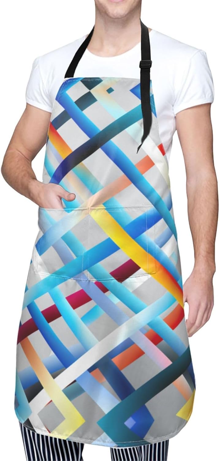 ZigZag Stripe 1 print Waterproof apron with pocket adjustable cooking apron for adult kitchen bibs to bake