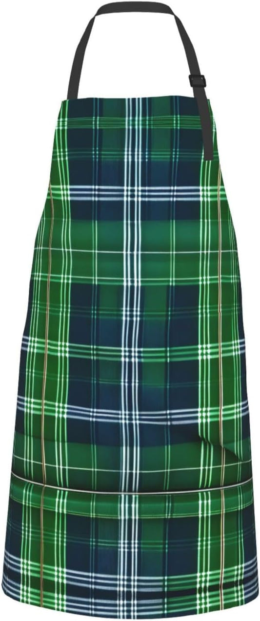 Blue Scottish Tartan Print Laundry apron 28x33 In Waterproof Kitchen A