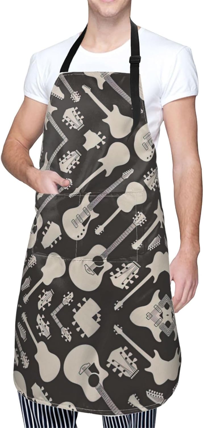 Guitar pattern print Waterproof apron with pocket adjustable cooking apron for adult kitchen bibs to bake