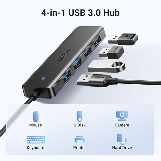 UGREEN USB 3.0 Hub, 4 Ports USB A Splitter Ultra-Slim USB Expander for