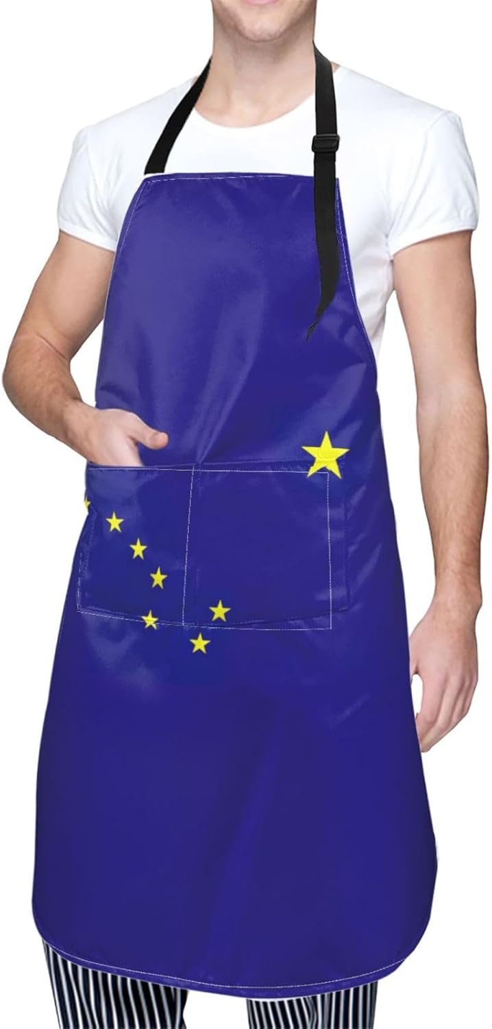 Alaska state flag print Waterproof apron with pocket adjustable cooking apron for adult kitchen bibs to bake