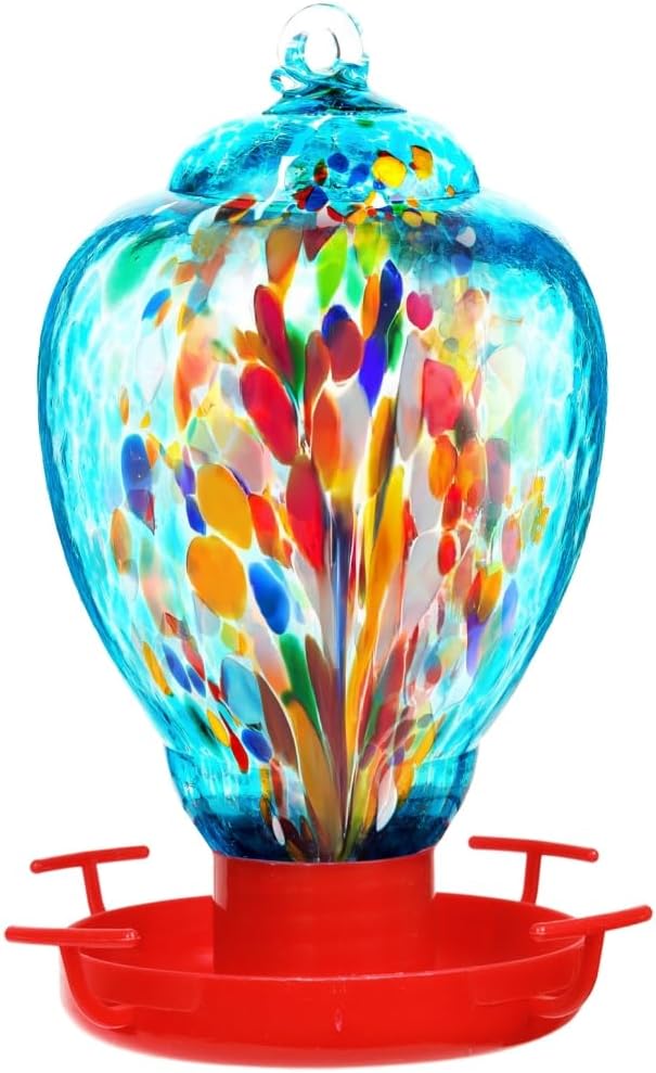 Colorful Glass Wild Bird Waterer 32 Oz Bird Water Feeder for Outdoors