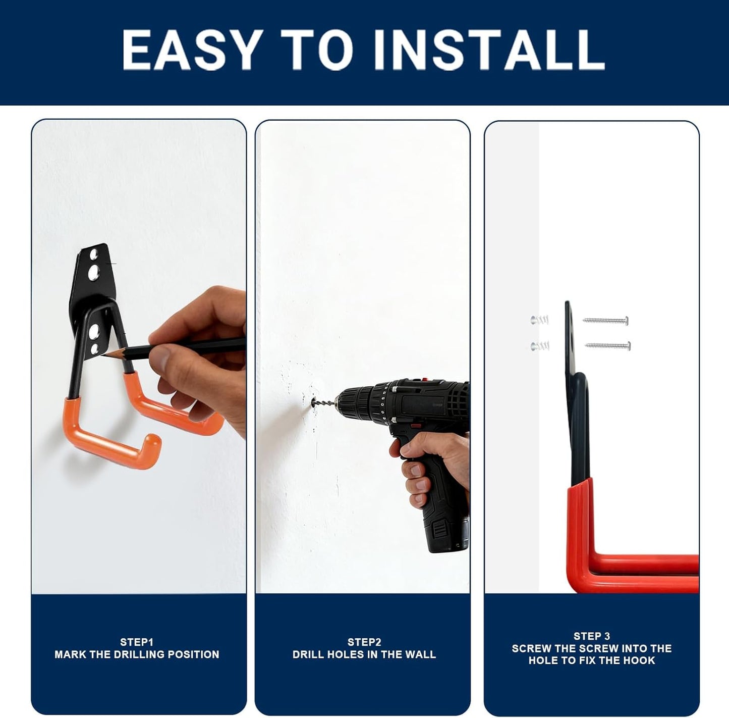 4 Pack Heavy Duty Garage Hooks with 2 Extension Cord Organizer Straps, 7.7 Inch Long Utility Hangers Wall Mount for Ladder, Bikes, Garden Tools, Hose, Ski Storage, Maximize Vertical Space