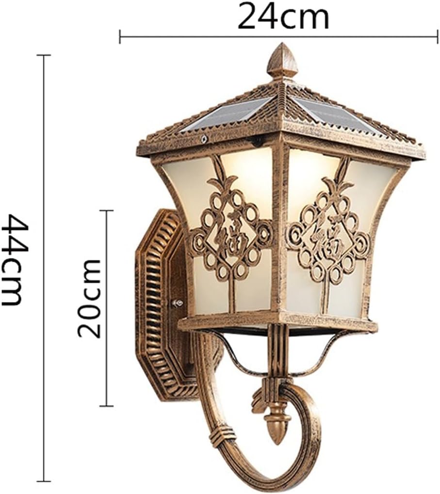 Outdoor Solar Wall Lantern Sconce, Vintage Exterior Lamp with Frosted Decorative Glass Shade, Waterproof Wall Mounted LED Light Fixture for Garden, Patio, Yard, Driveway, Porch, Deck, Gate