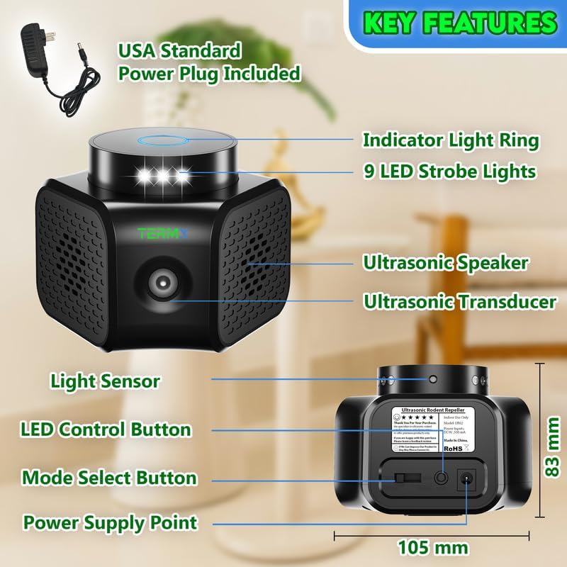 Ultrasonic Pest Repeller Indoor 4 Modes No Touch Solution Pest Repelle