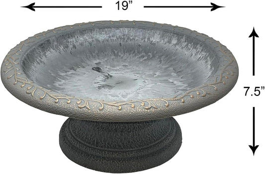 Tierra Garden Birds and Beyond Fiber Clay Bird Bath, Semi-Gloss Bird Bowl with Matte Low-Profile Base (Charcoal)
