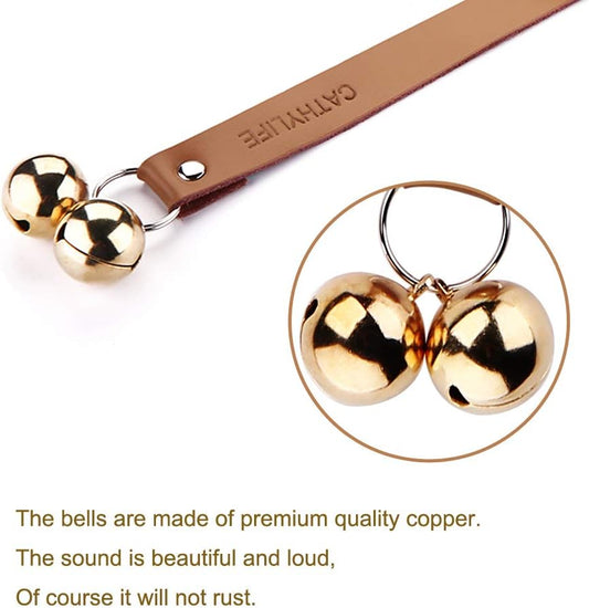 Leather Dog Doorbells for Door Knob, Adjustable Brass Potty Training B