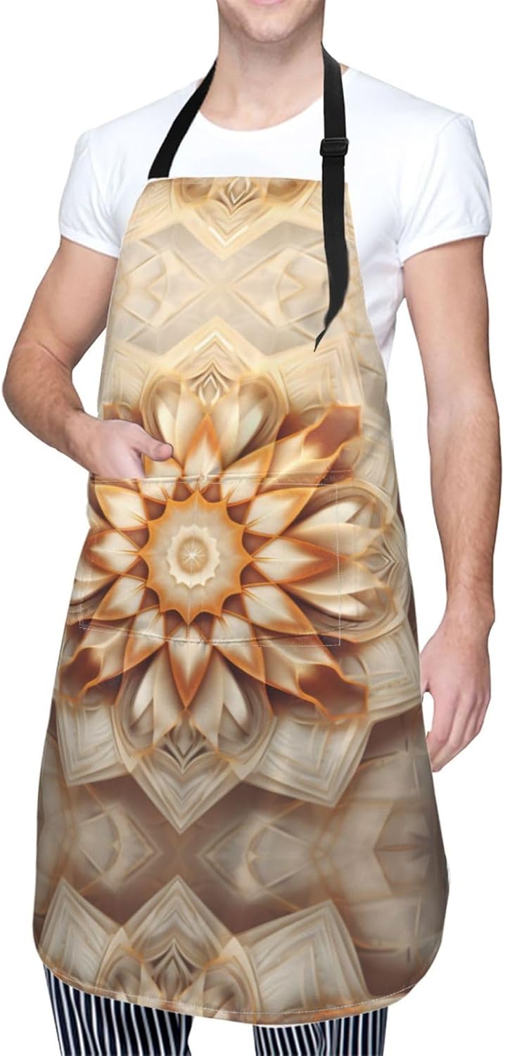 Rectangle Mandala print Waterproof apron with pocket adjustable cooking apron for adult kitchen bibs to bake
