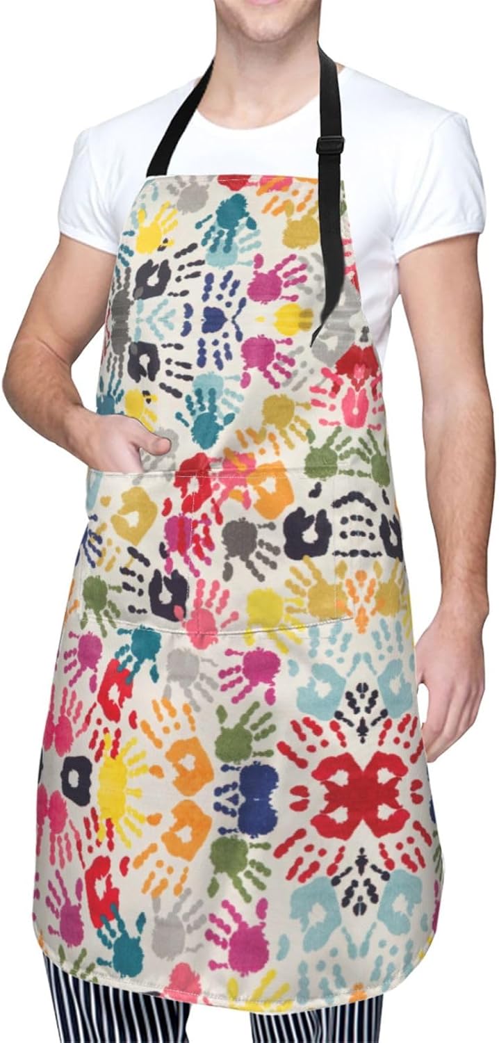Hand Print print Waterproof apron with pocket adjustable cooking apron