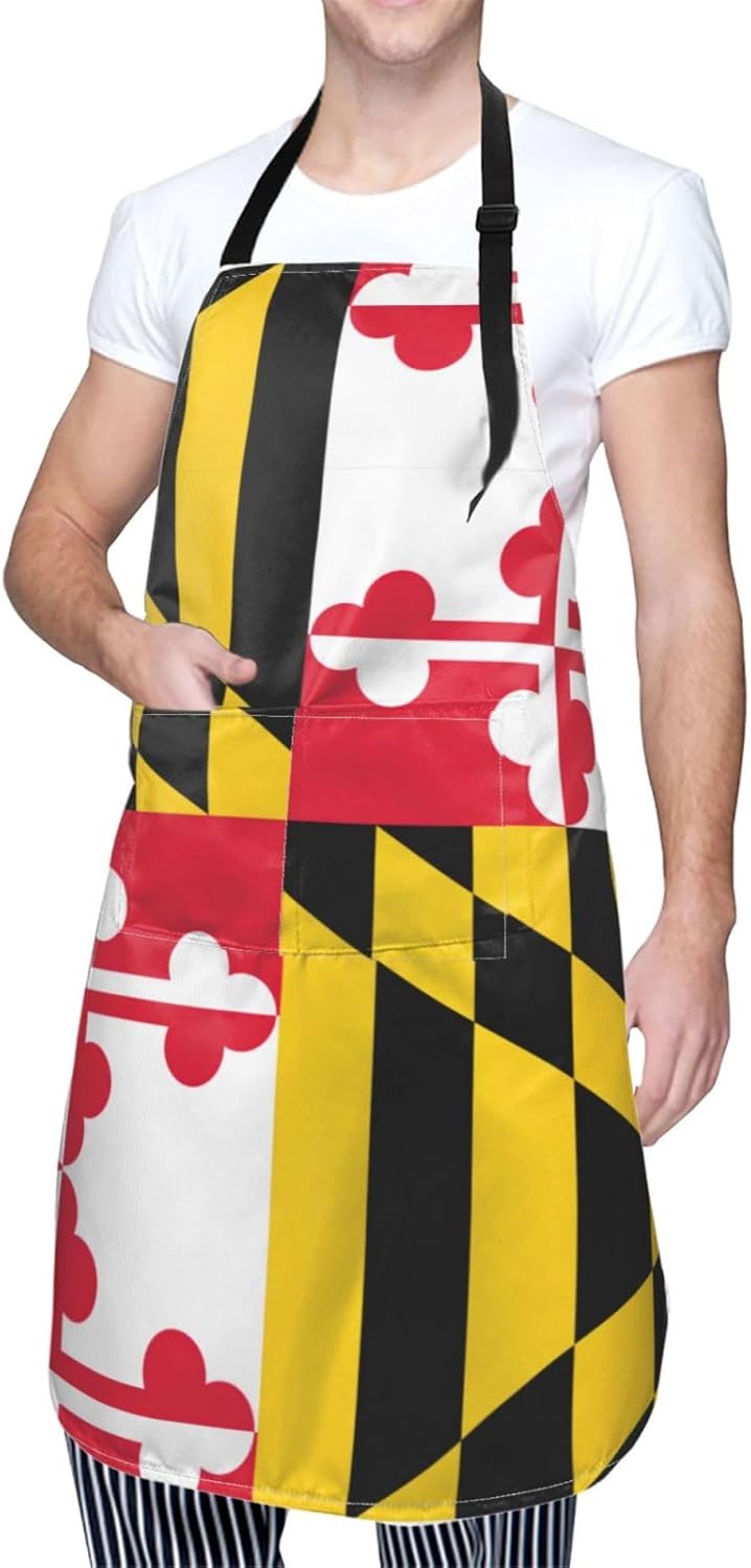 Flag of Maryland Print 28x33 In Adult Kitchen Apron with Pockets Versatile Chef Smock for Cooking Baking