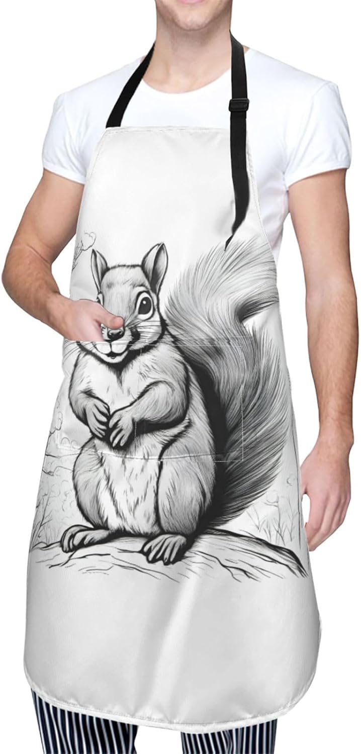 cartoon squirrel print Waterproof chef's apron with pocket apron for kitchen cooking baking barbecue and gardening