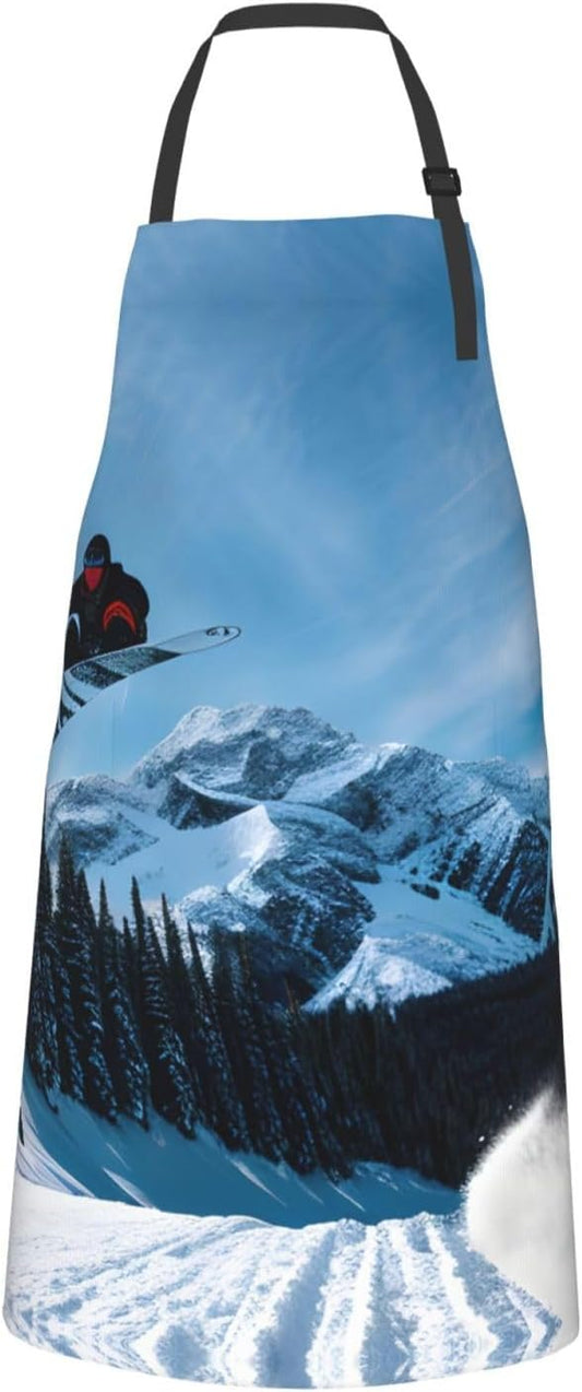 Snowboarding print Waterproof apron with pocket adjustable cooking apron for adult kitchen bibs to bake