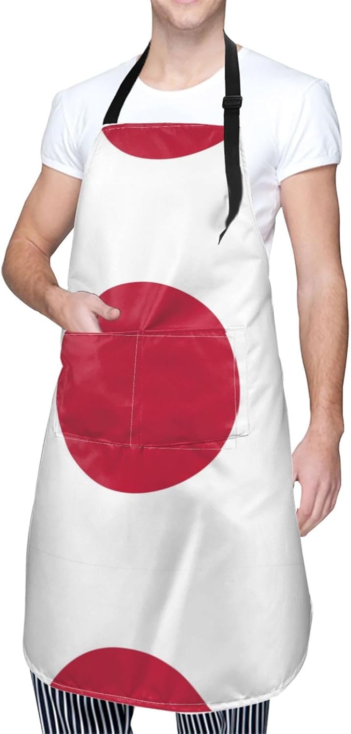 Japanese flag Print 28x33 In Adult Kitchen Apron with Pockets Versatile Chef Smock for Cooking Baking