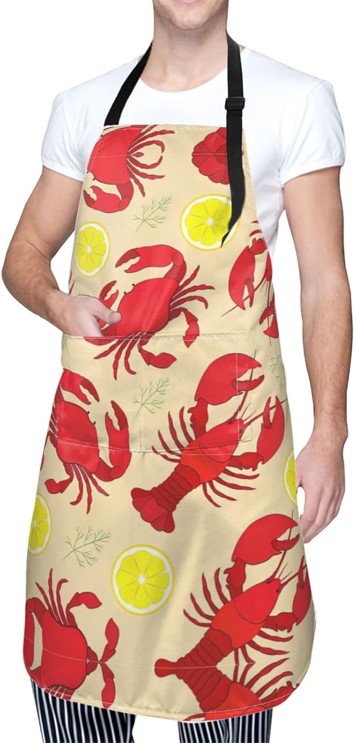 Lobster and Crab Print 28x33 In Adult Kitchen Apron with Pockets Versa