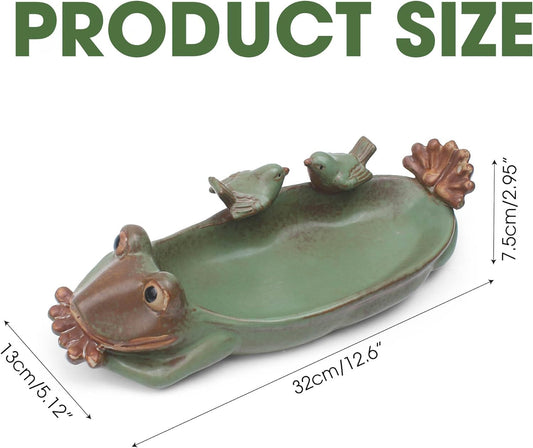 Birdbath Bowl Only, Ceramic Ground Level Bird Baths for Outdoors, Frog
