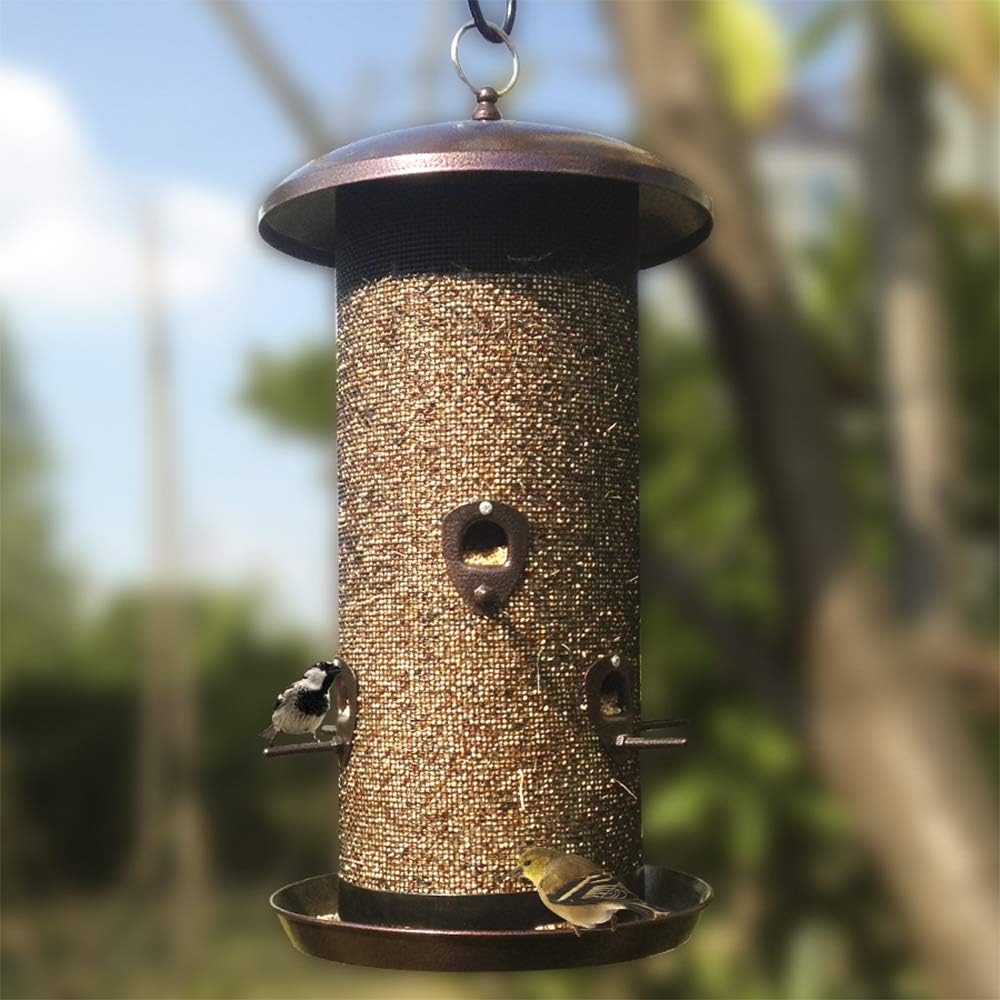 Nature's Rhythm Metal Hopper Bird Feeder, Dual Seed Compartments, 10 Feeding Ports, Holds 10lbs Seed, Attracts Cardinals, Titmice, Nuthatches