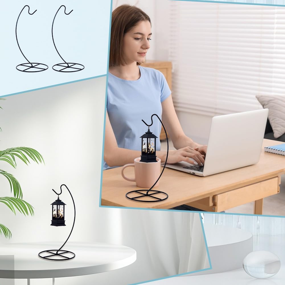 NBEADS 3 Pcs Black Ornament Display Stand, Air Plant Holder Iron Hanging Hook Display Stands Glass Ball Hanger for Home and Office Decor, 6.7x4.9x12.8 inch