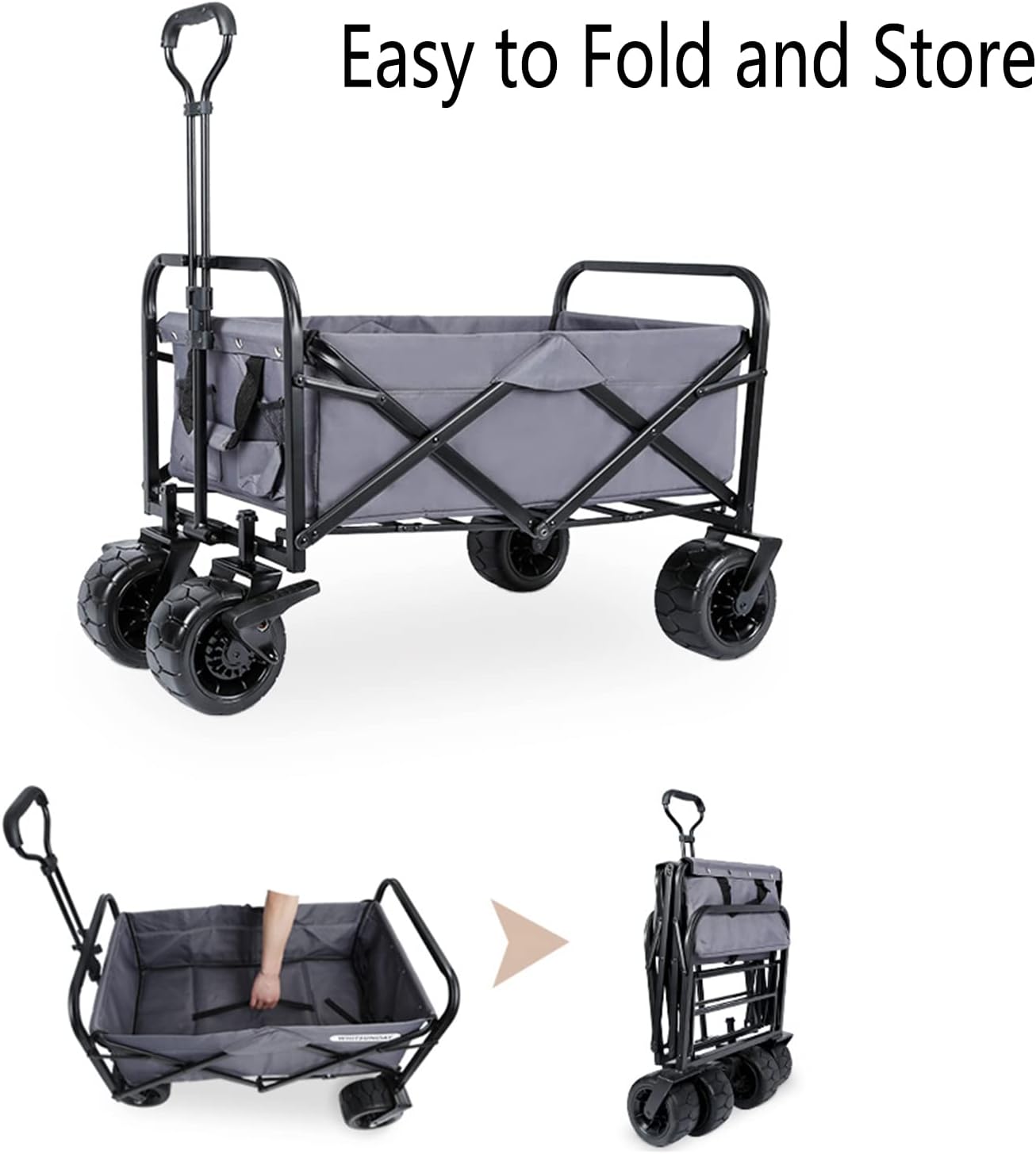 Collapsible Folding Wagon with Canopy - Portable Utility Garden Cart, Off-Road Wheels for Beach, Camping, Grocery, Sports - 120kg Capacity, Yellow Trailer